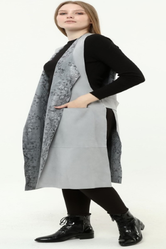 31562 VEST  SUEDE- PAPER PRINT GREY
